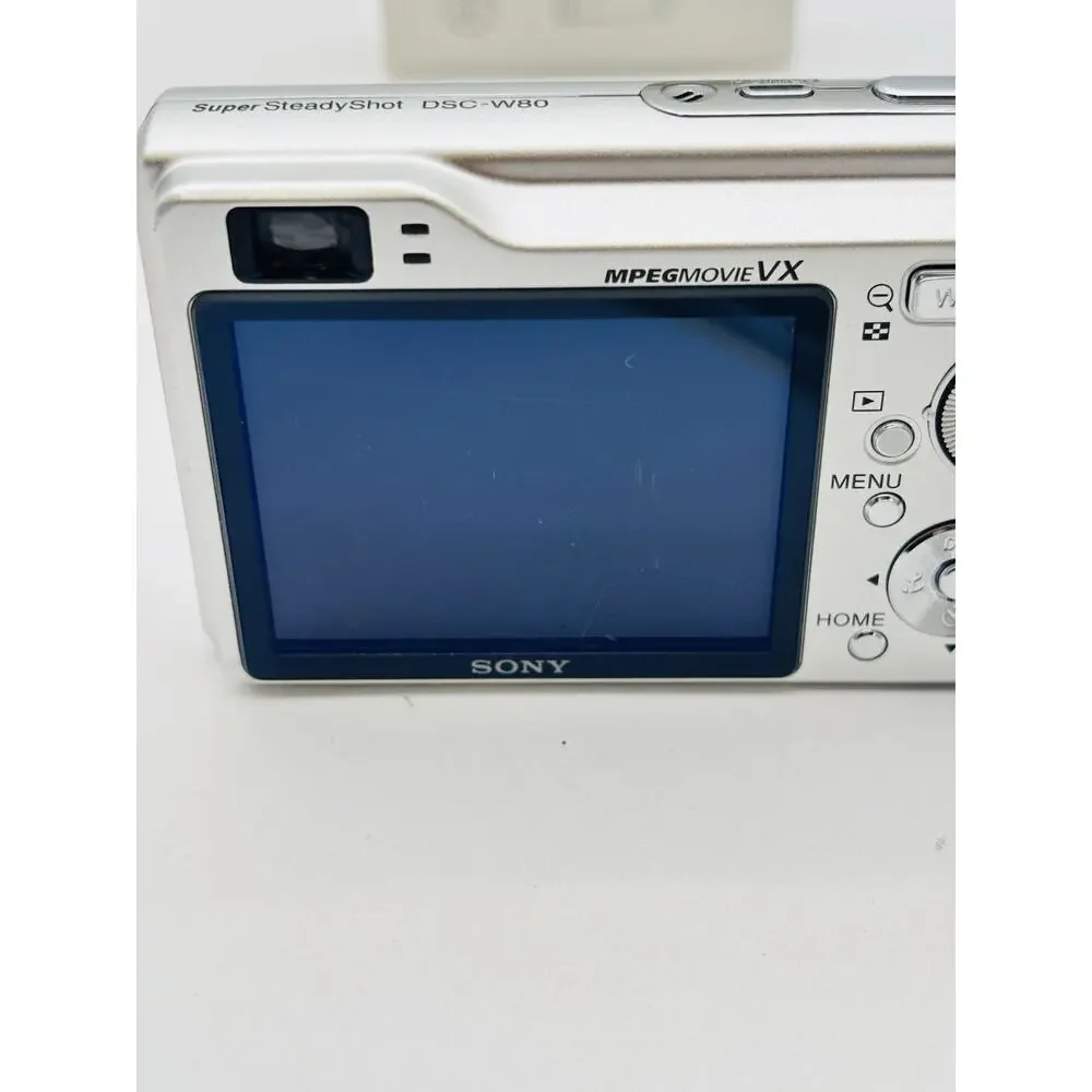 Sony Cyber-shot DSC-W80 Digital Camera Silver 7.2MP Tested Works W/ Charger